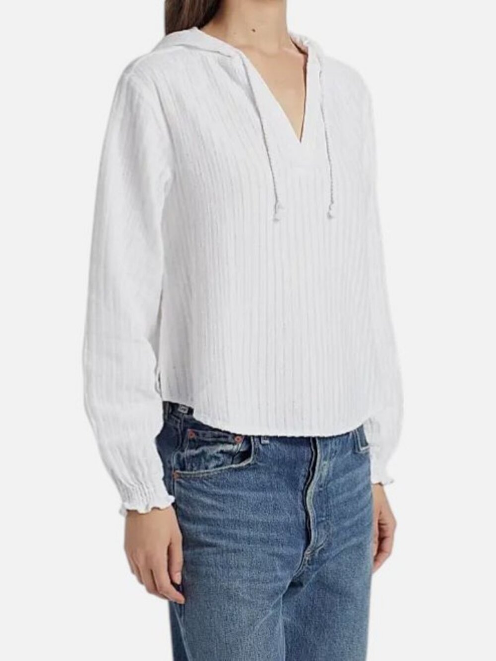 Stellae Dux Women's White Kai Hooded Blouse Top Size M